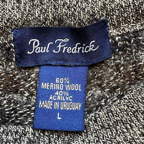 Paul Fredrick Wool Blend Gray Black Design Crew Neck Sweater Size Large - Picture 3 of 9